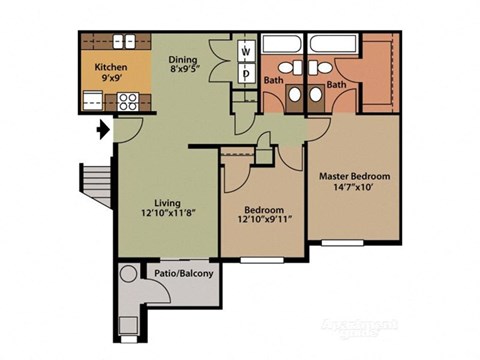 a floor plan of a bedroom floor plan with a kitchen and a living room